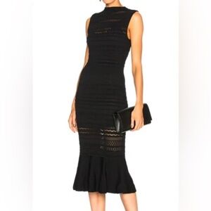 Alexis Rilla Knit Midi Dress trumpet crochet black fall semi sheer size M